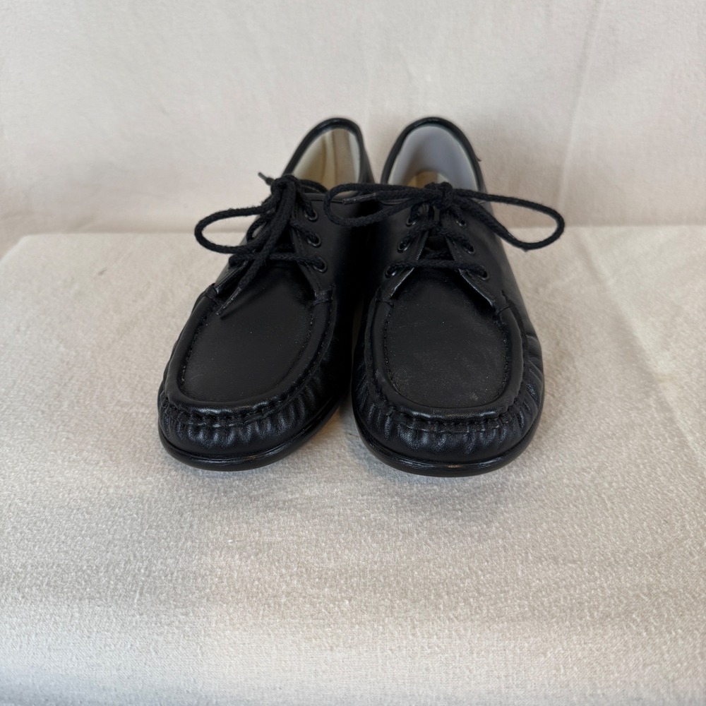SAS Siesta Womens 10 N Black Leather Lace Up Moc Toe Walking Shoes Loafers USA
